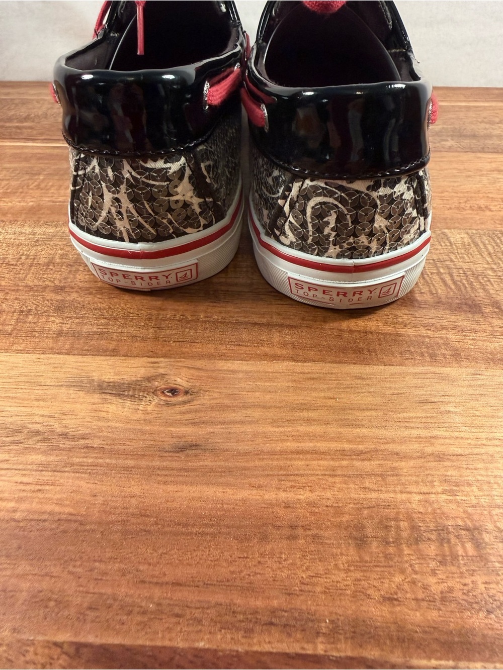 Sperry Biscayne Sequined Boat Shoes Black/White/Red Size 10 - Picture 6 of 10